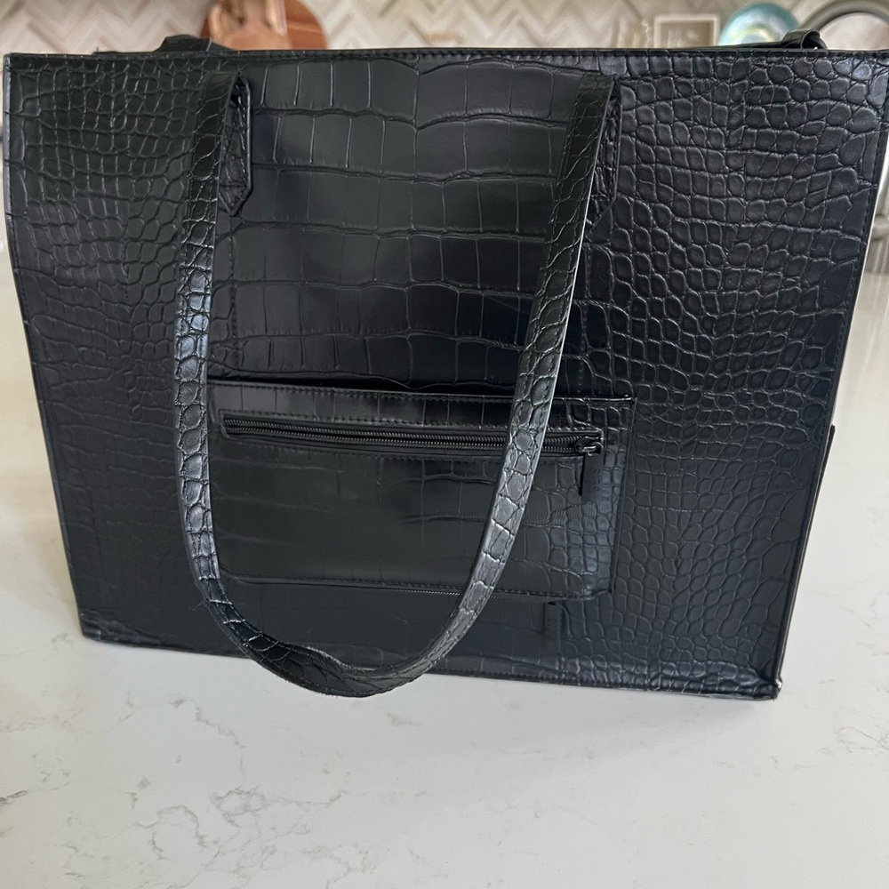BEIS Black Laptop Bag with Crocodile Texture